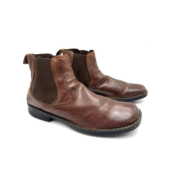 BORN Mens 13 Brown Leather Hemlock Pull On Ankle Boots Dress Shoes Padded Insole - Picture 1 of 12